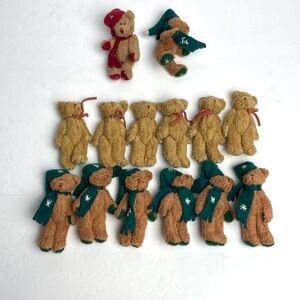 14 Mini Christmas Bears With Movable Legs and Arms 3.5" Tall